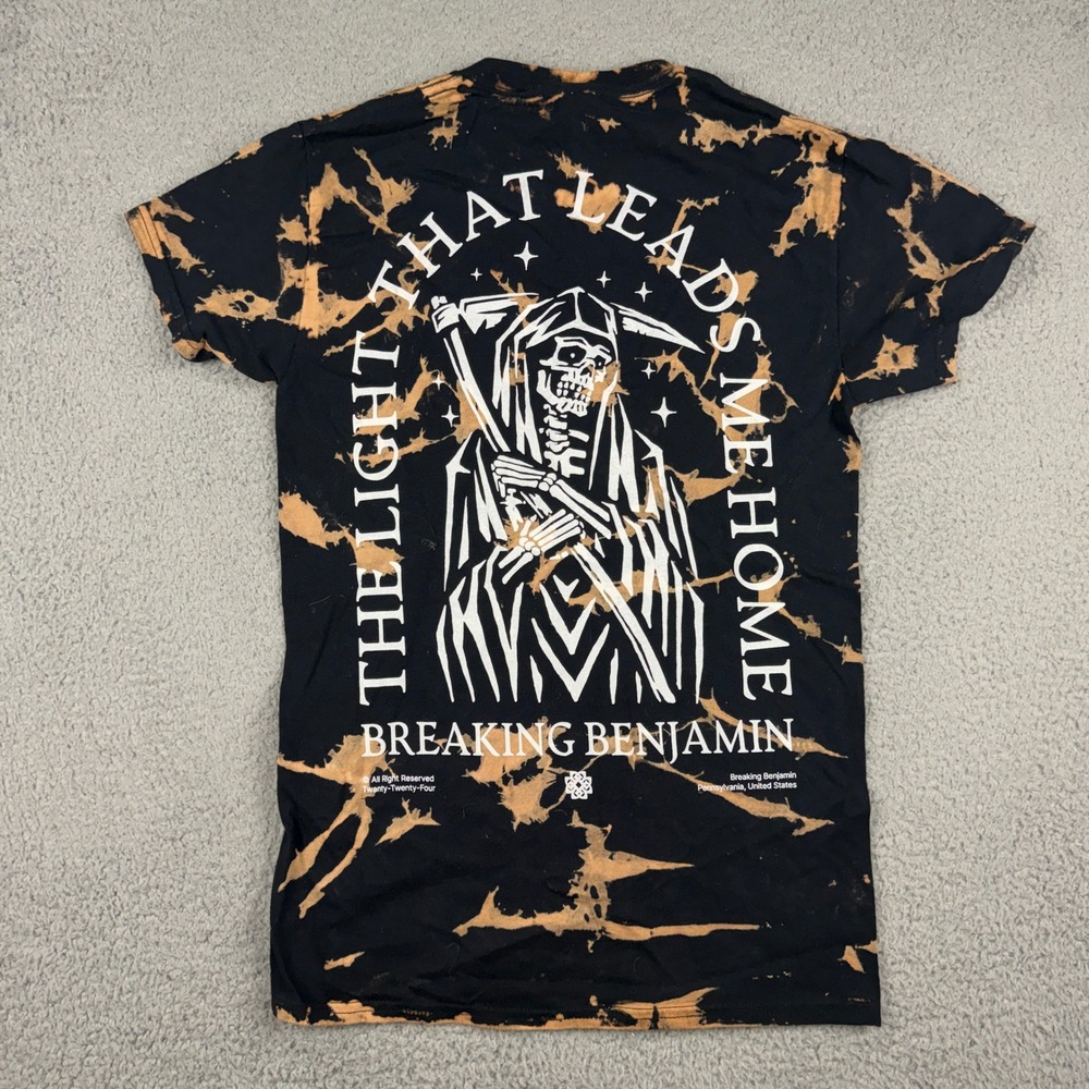 Breaking Benjamin Shirt Men Small Black Bleach Tie Dye Reaper Graphic Tee Gildan
